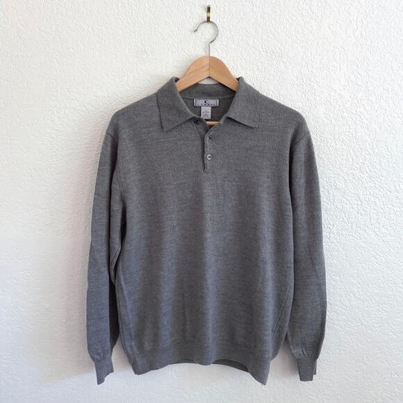 Cumran 100% Merino Wool Collared Polo Sweater Gray Made in Italy Mens Large - Picture 1 of 6